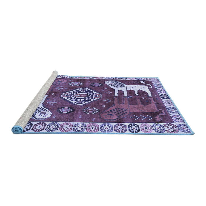 Sideview of Machine Washable Animal Blue Traditional Rug, wshtr1417blu