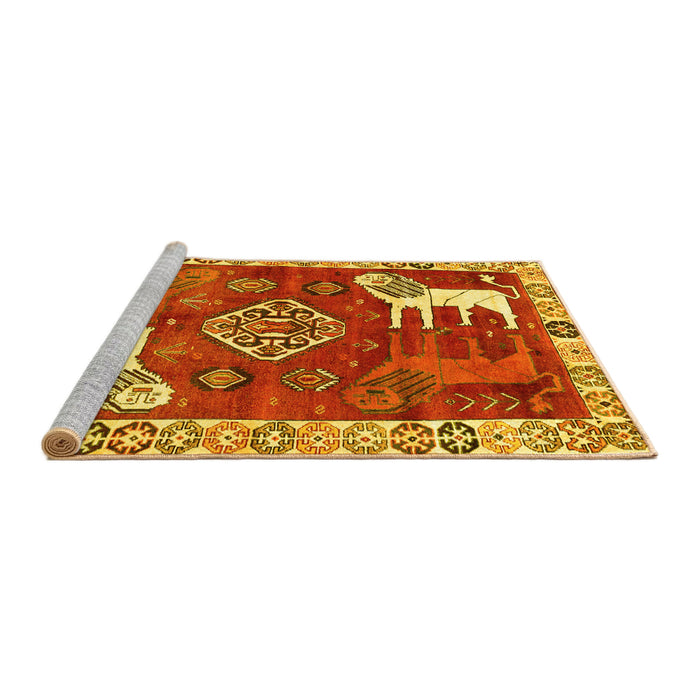 Sideview of Machine Washable Animal Yellow Traditional Rug, wshtr1417yw