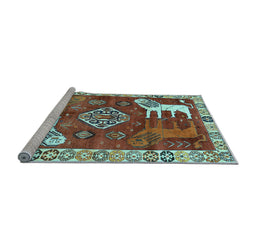 Sideview of Machine Washable Animal Light Blue Traditional Rug, wshtr1417lblu