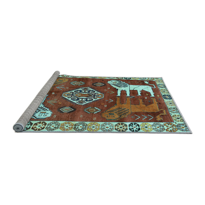 Sideview of Machine Washable Animal Light Blue Traditional Rug, wshtr1417lblu