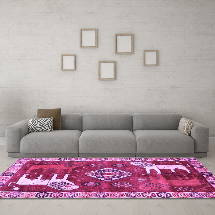 Machine Washable Animal Purple Traditional Area Rugs in a Living Room, wshtr1417pur