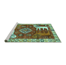 Sideview of Machine Washable Animal Turquoise Traditional Area Rugs, wshtr1417turq