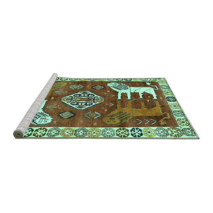 Sideview of Machine Washable Animal Turquoise Traditional Area Rugs, wshtr1417turq