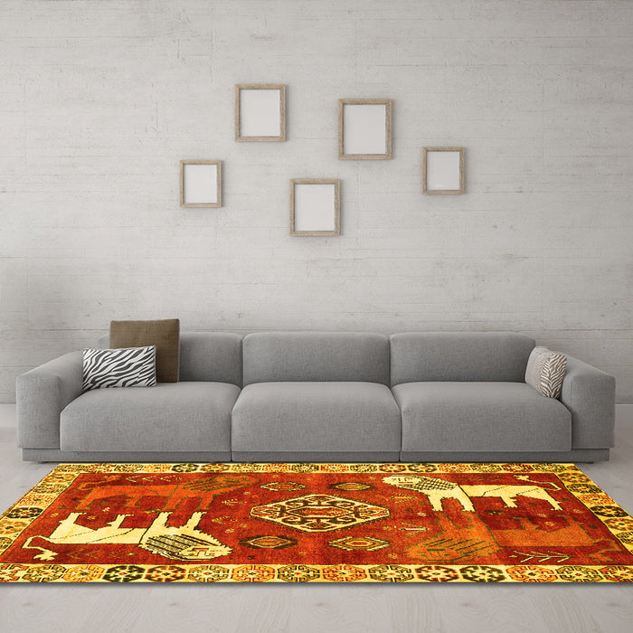 Machine Washable Animal Yellow Traditional Rug in a Living Room, wshtr1417yw