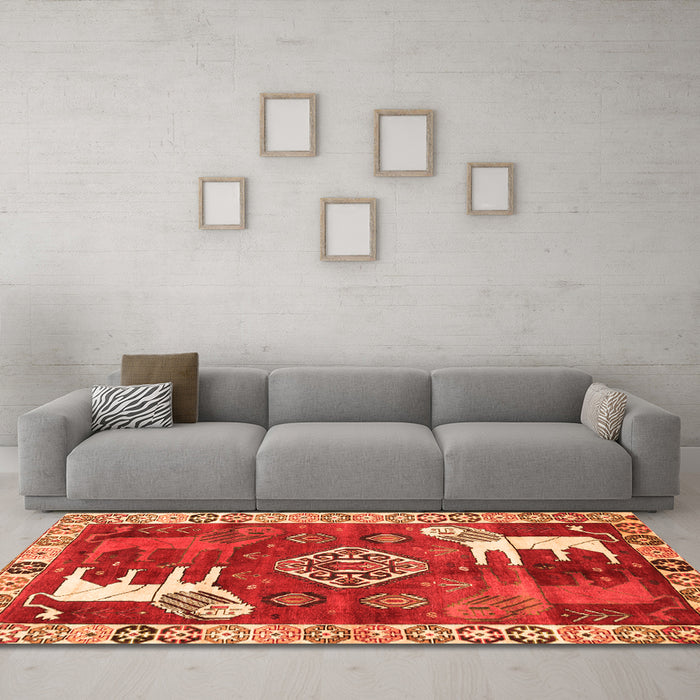 Machine Washable Animal Orange Traditional Area Rugs in a Living Room, wshtr1417org