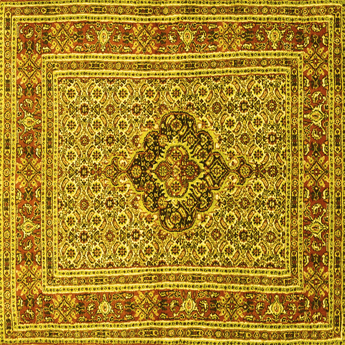 Square Machine Washable Medallion Yellow Traditional Rug, wshtr1418yw