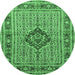 Round Medallion Emerald Green Traditional Rug, tr1418emgrn