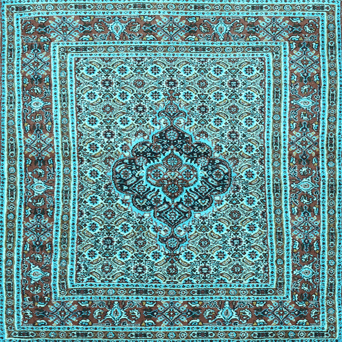 Square Machine Washable Medallion Light Blue Traditional Rug, wshtr1418lblu