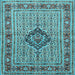 Square Machine Washable Medallion Light Blue Traditional Rug, wshtr1418lblu