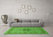 Machine Washable Medallion Green Traditional Area Rugs in a Living Room,, wshtr1418grn