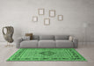 Machine Washable Medallion Emerald Green Traditional Area Rugs in a Living Room,, wshtr1418emgrn