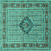 Square Medallion Turquoise Traditional Rug, tr1418turq