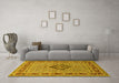 Machine Washable Medallion Yellow Traditional Rug in a Living Room, wshtr1418yw