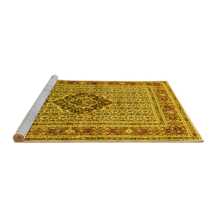 Sideview of Machine Washable Medallion Yellow Traditional Rug, wshtr1418yw