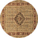 Round Machine Washable Medallion Brown Traditional Rug, wshtr1418brn