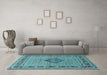 Machine Washable Medallion Light Blue Traditional Rug in a Living Room, wshtr1418lblu