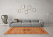 Machine Washable Medallion Orange Traditional Area Rugs in a Living Room, wshtr1418org