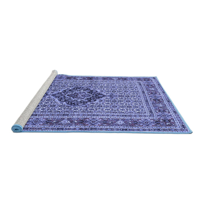 Sideview of Machine Washable Medallion Blue Traditional Rug, wshtr1418blu