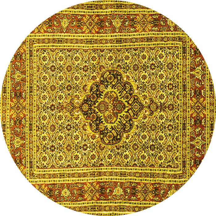 Round Machine Washable Medallion Yellow Traditional Rug, wshtr1418yw