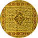 Round Machine Washable Medallion Yellow Traditional Rug, wshtr1418yw