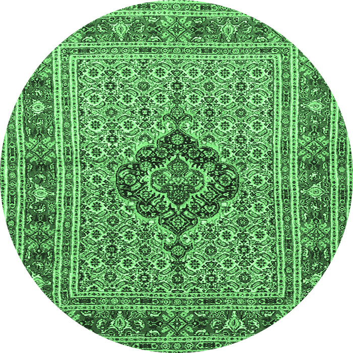 Round Machine Washable Medallion Emerald Green Traditional Area Rugs, wshtr1418emgrn