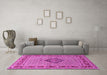 Machine Washable Medallion Pink Traditional Rug in a Living Room, wshtr1418pnk