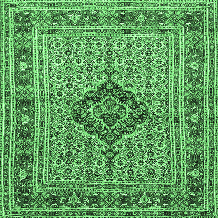Square Machine Washable Medallion Emerald Green Traditional Area Rugs, wshtr1418emgrn