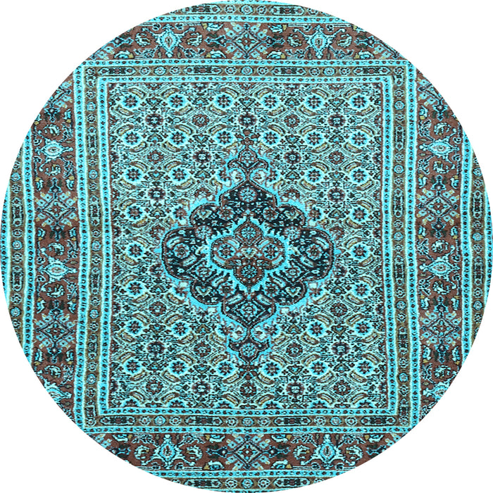 Round Medallion Light Blue Traditional Rug, tr1418lblu