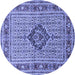 Round Machine Washable Medallion Blue Traditional Rug, wshtr1418blu