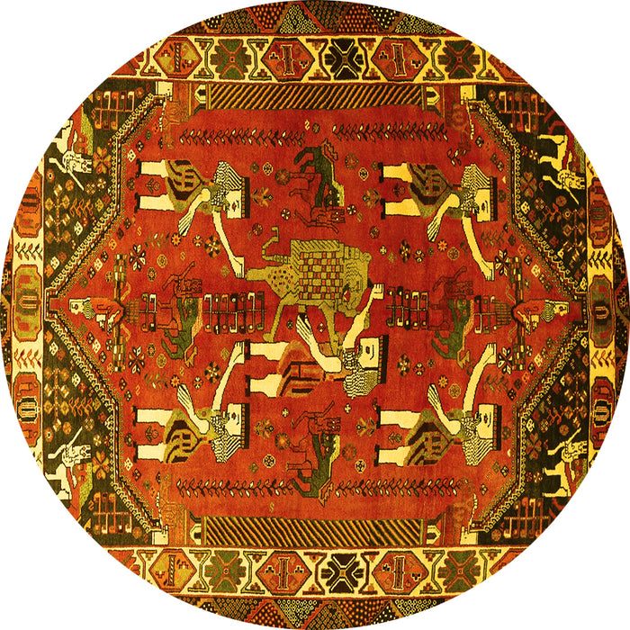 Round Persian Yellow Traditional Rug, tr1419yw