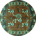 Round Machine Washable Persian Turquoise Traditional Area Rugs, wshtr1419turq