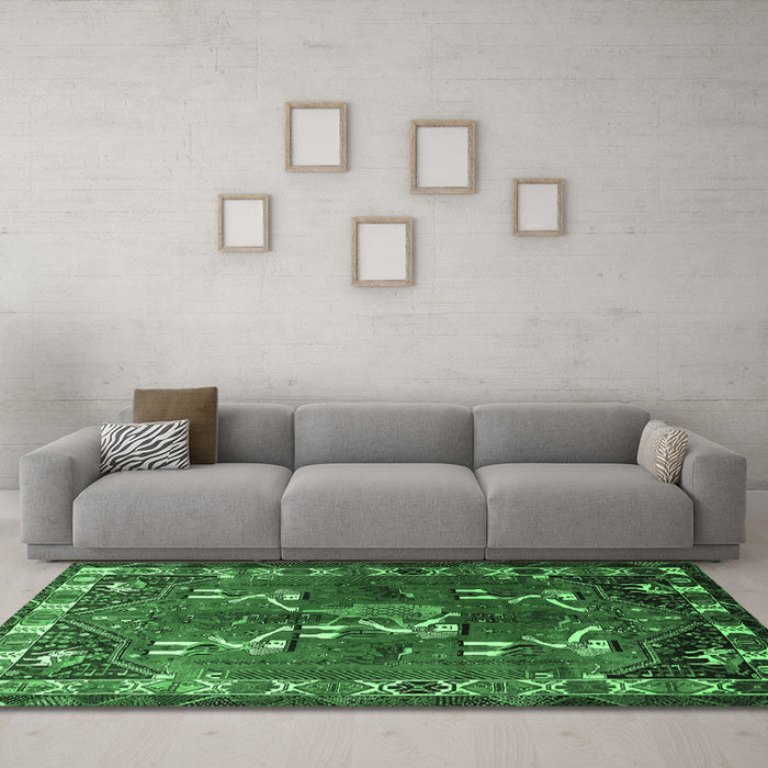 Machine Washable Persian Emerald Green Traditional Area Rugs in a Living Room,, wshtr1419emgrn