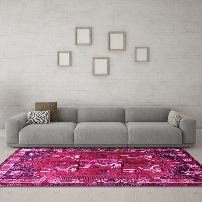 Machine Washable Persian Pink Traditional Rug in a Living Room, wshtr1419pnk