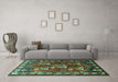 Machine Washable Persian Turquoise Traditional Area Rugs in a Living Room,, wshtr1419turq