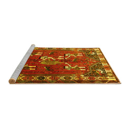 Sideview of Machine Washable Persian Yellow Traditional Rug, wshtr1419yw