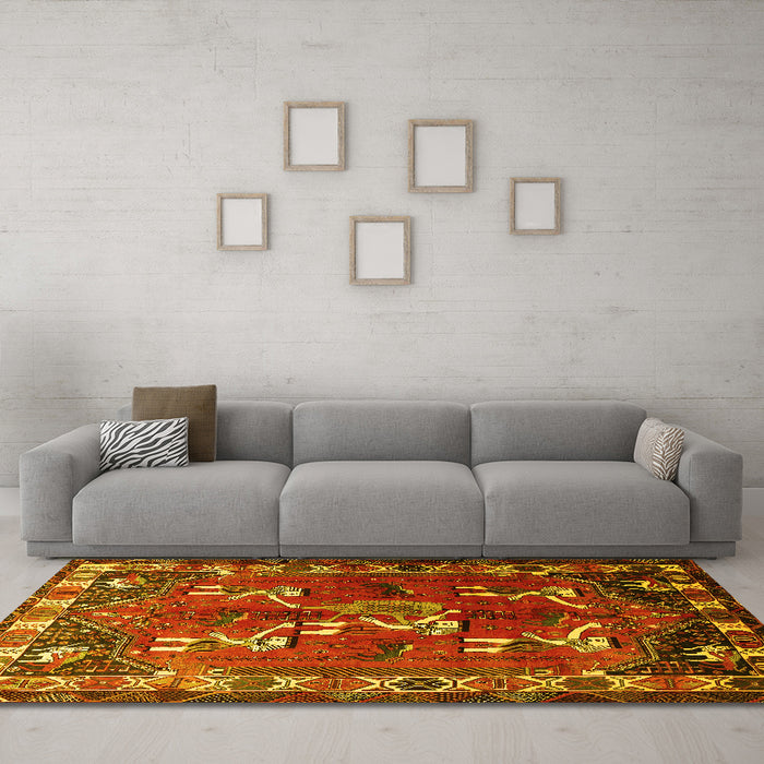 Machine Washable Persian Yellow Traditional Rug in a Living Room, wshtr1419yw