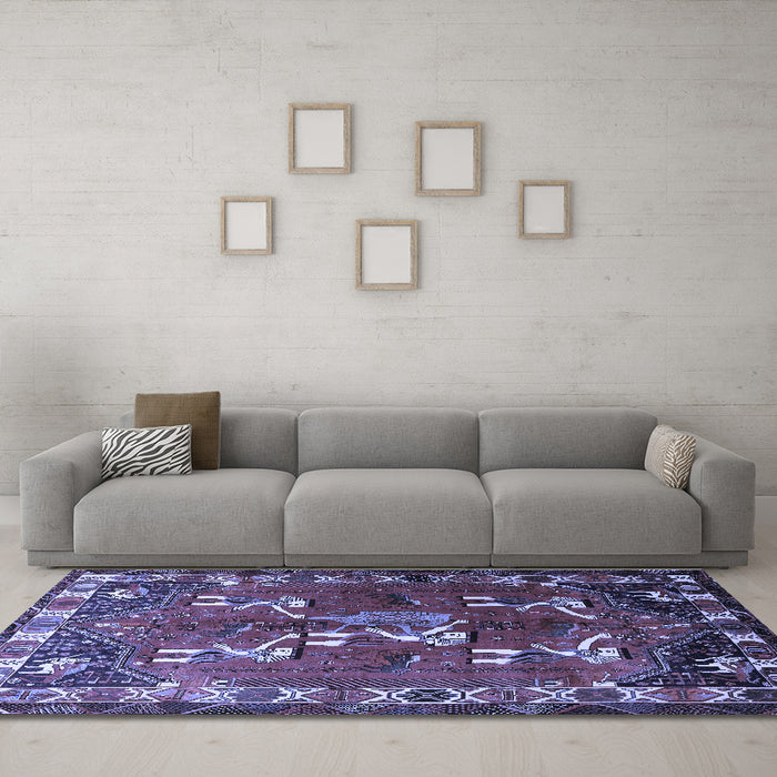 Machine Washable Persian Blue Traditional Rug in a Living Room, wshtr1419blu