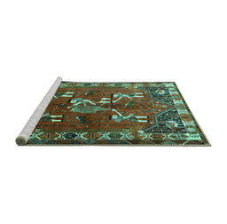 Sideview of Machine Washable Persian Turquoise Traditional Area Rugs, wshtr1419turq