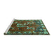 Sideview of Machine Washable Persian Turquoise Traditional Area Rugs, wshtr1419turq