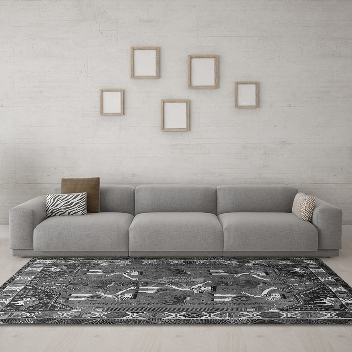 Machine Washable Persian Gray Traditional Rug in a Living Room,, wshtr1419gry