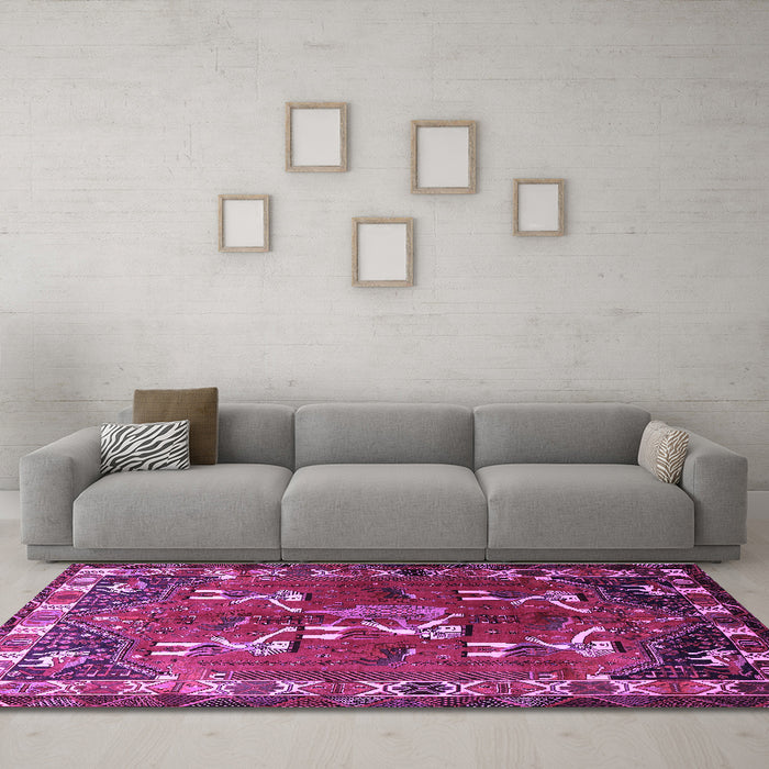 Machine Washable Persian Purple Traditional Area Rugs in a Living Room, wshtr1419pur