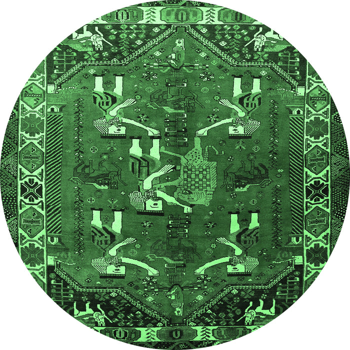 Round Persian Emerald Green Traditional Rug, tr1419emgrn
