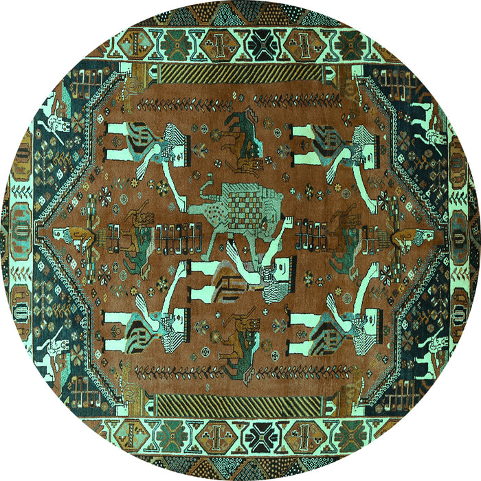 Round Persian Turquoise Traditional Rug, tr1419turq