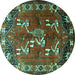 Round Persian Turquoise Traditional Rug, tr1419turq