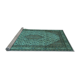 Sideview of Machine Washable Medallion Light Blue Traditional Rug, wshtr141lblu