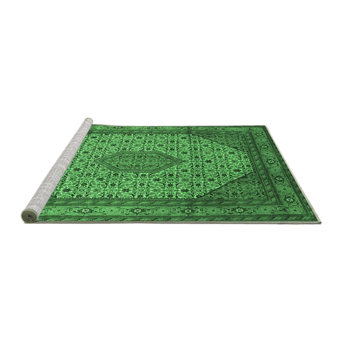 Sideview of Machine Washable Medallion Emerald Green Traditional Area Rugs, wshtr141emgrn