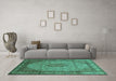 Machine Washable Medallion Turquoise Traditional Area Rugs in a Living Room,, wshtr141turq