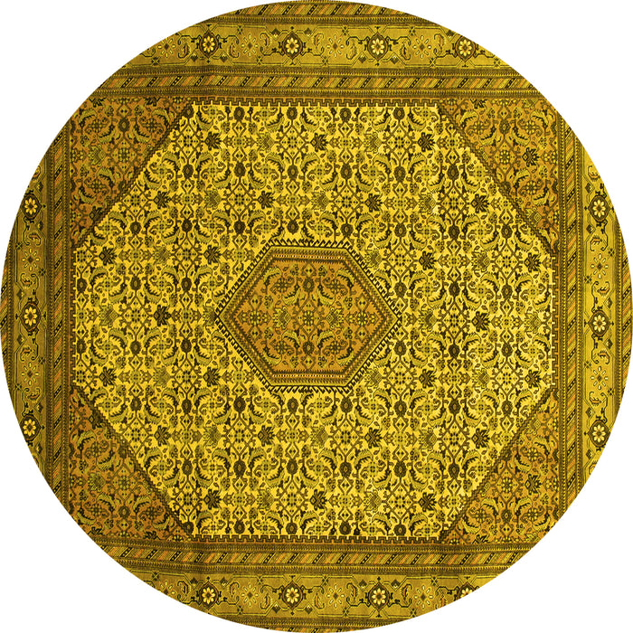Round Machine Washable Medallion Yellow Traditional Rug, wshtr141yw