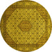 Round Machine Washable Medallion Yellow Traditional Rug, wshtr141yw