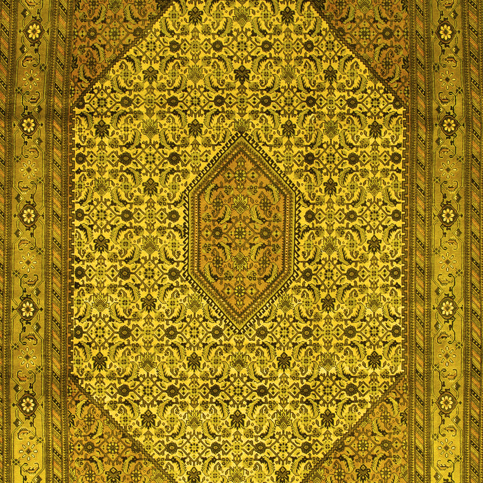 Machine Washable Medallion Yellow Traditional Rug, wshtr141yw